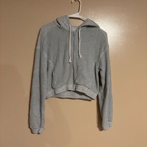 Aerie Heather Gray Waffle Knit Hoodie